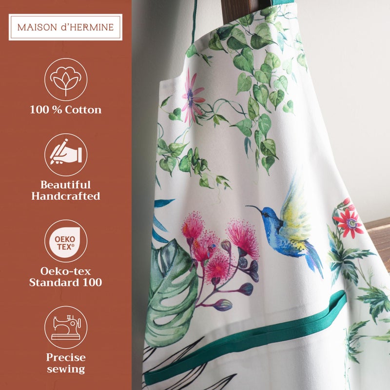 Maison d' Hermine Apron for women with Pocket 100% Cotton 27.50"x31.50" 1 Piece Adjustable Neck Strap & long ties Apron Men, Chef, Wedding, Cooking, Gardening, Server Spring/Summer (Tropiques) - Image 2